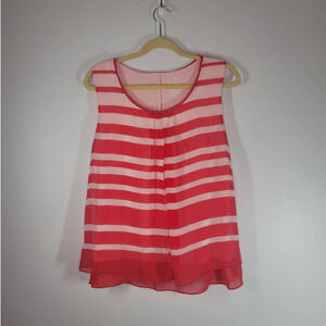 New York & Company Womens Striped Sleeveless Overlay Top Blouse Pink Red Size XL